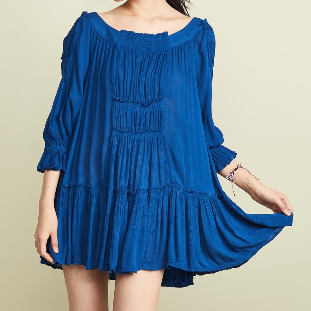 Women’s Boho Pleated Mini Dress - Blue